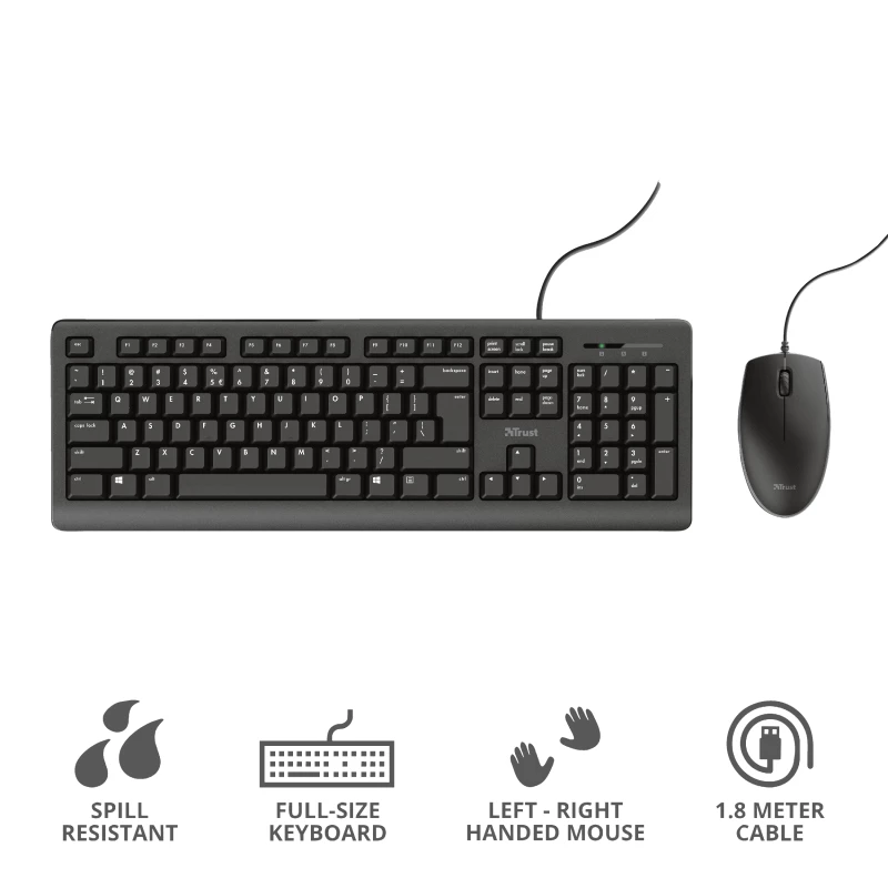 Trust Primo klávesnica myš súčasťou univerzálna USB AZERTY belgická čierna