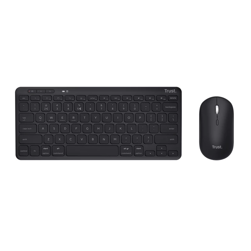 Trust Lyra klávesnica, myš súčasťou, kancelária, RF bezdrôtová + Bluetooth, AZERTY, belgická, čierna
