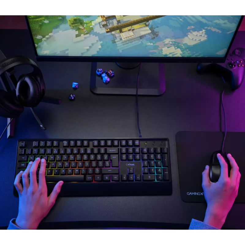 Trust GXT 792 Quadrox klávesnica myš v balení gaming USB QWERTY belgická čierna