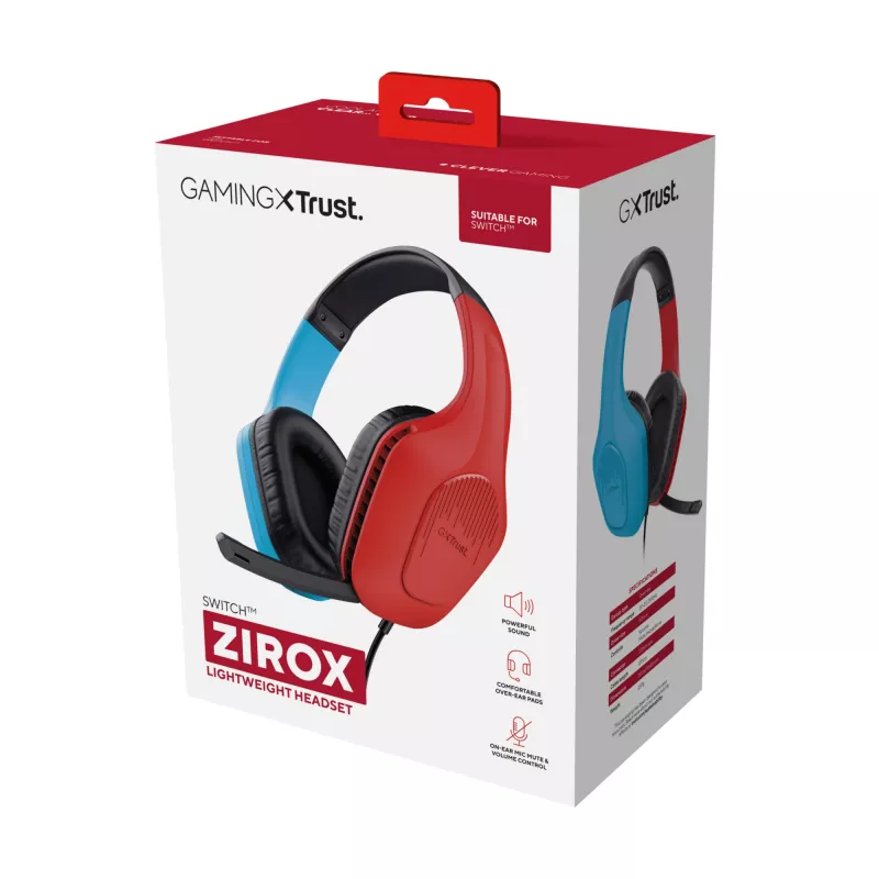 Trust GXT 416S Zirox Headset káblový s hlavovým mostom gaming čierna, tyrkysová, červená