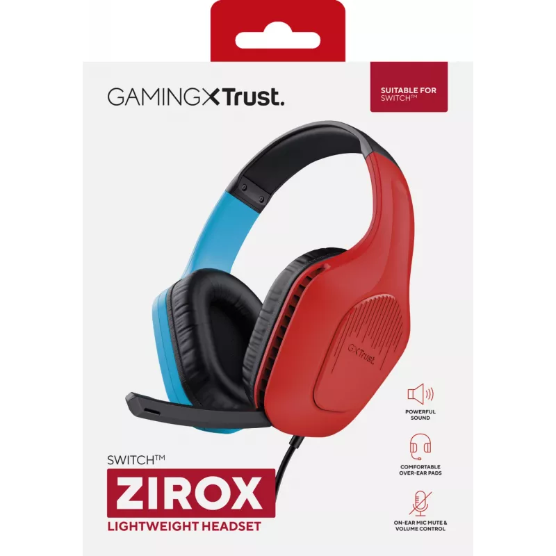 Trust GXT 416S Zirox Headset káblový s hlavovým mostom gaming čierna, tyrkysová, červená