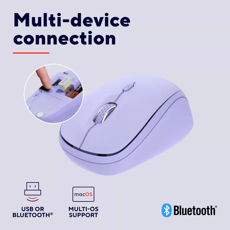 Trust Yvi+ myš univerzálna obojručná RF wireless + Bluetooth optická 1600 DPI