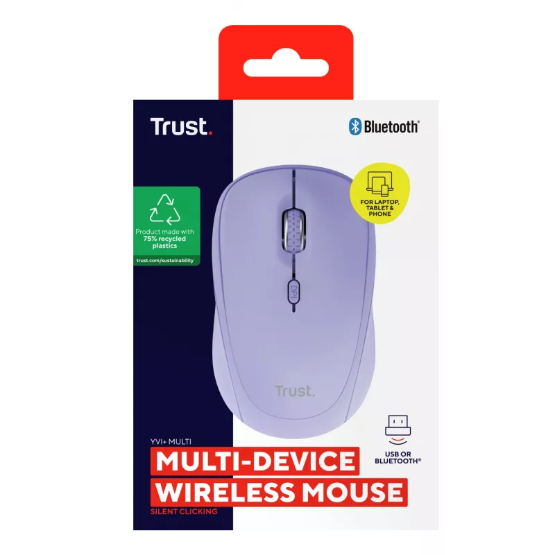 Trust Yvi+ myš univerzálna obojručná RF wireless + Bluetooth optická 1600 DPI