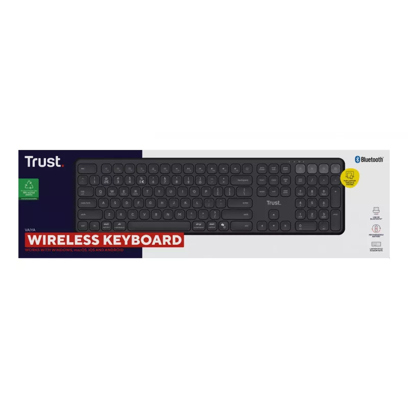 Trust Vaiya klávesnica univerzálna USB + RF wireless + Bluetooth AZERTY belgická čierna