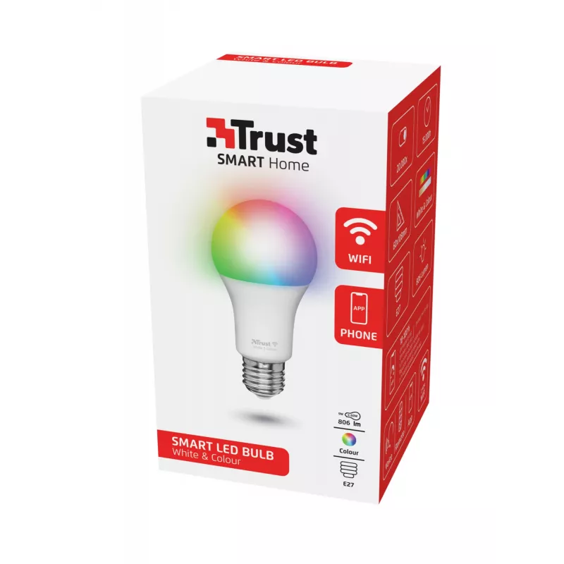 Smart žiarovka TRUST 71281 — Wi‑Fi, pätica E27, biela, 60×60×108 mm