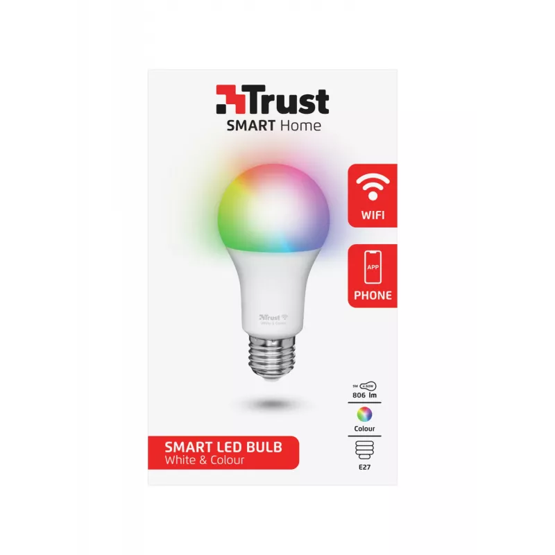 Smart žiarovka TRUST 71281 — Wi‑Fi, pätica E27, biela, 60×60×108 mm