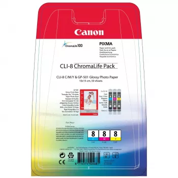Canon CLI-8 Chromalife balenie atramentová kazeta 3 ks originálna azúrová, purpurová, žltá