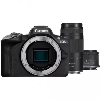 Canon EOS R50 súprava bezzrkadlovky s objektívmi RF-S 18-45mm a RF 75-300mm