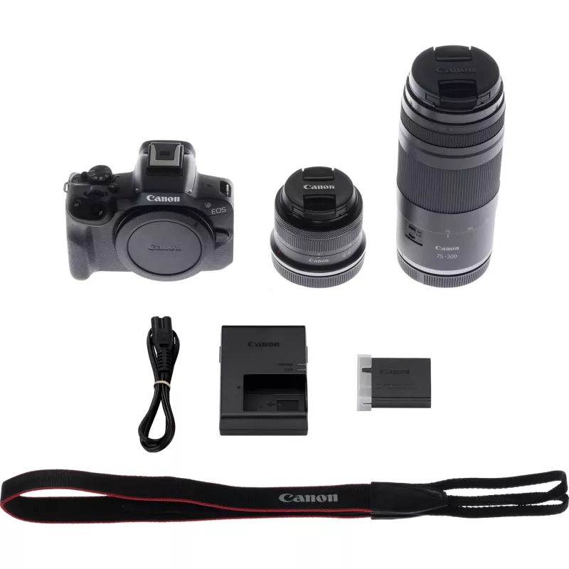Canon EOS R50 súprava bezzrkadlovky s objektívmi RF-S 18-45mm a RF 75-300mm