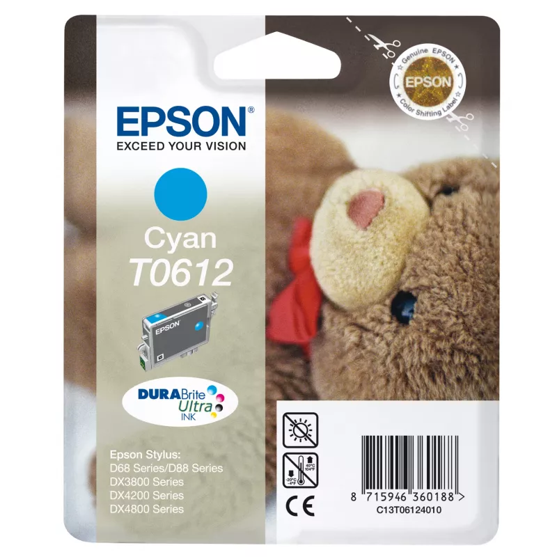 Epson Teddybear jednobalenie azúrová T0612 DURABrite Ultra atrament, azúrová, 8 ml, 1 ks