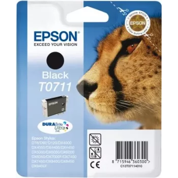 Epson Cheetah jednobalenie čierna T0711 DURABrite Ultra atrament, čierna, pigmentový atrament, 1 ks