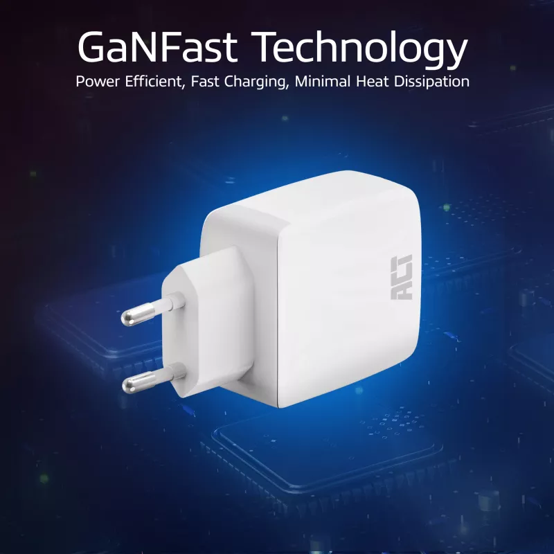 ACT USB-C nabíjačka 65W 2-port s Power Delivery PPS a GaNFast