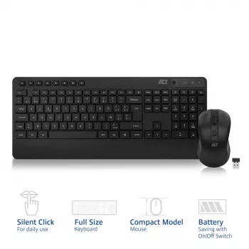ACT bezdrôtová sada klávesnice a myši (Azerty), tichý klik, ekologická, z recyklovaných materiálov