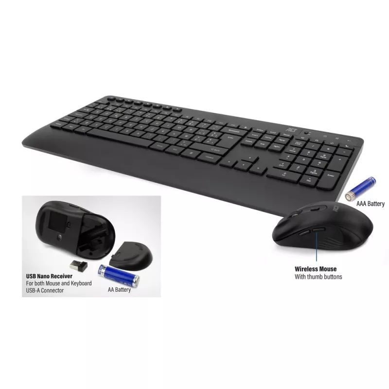 ACT bezdrôtová sada klávesnice a myši (Azerty), tichý klik, ekologická, z recyklovaných materiálov