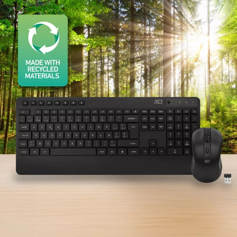 ACT bezdrôtová sada klávesnice a myši (Azerty), tichý klik, ekologická, z recyklovaných materiálov