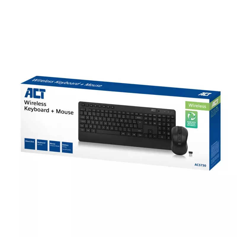 ACT bezdrôtová sada klávesnice a myši (Azerty), tichý klik, ekologická, z recyklovaných materiálov