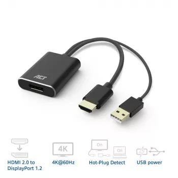 ACT AC7536 video kábel adaptér 0,24 m HDMI + USB DisplayPort čierny