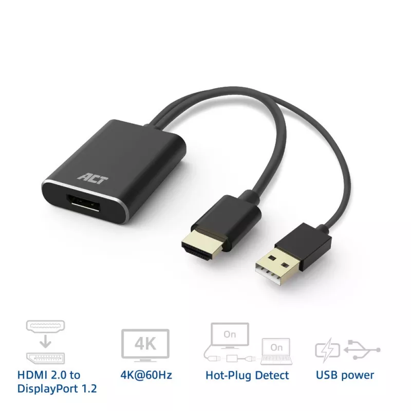 ACT AC7536 video kábel adaptér 0,24 m HDMI + USB DisplayPort čierny