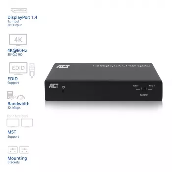 ACT 1x2 DisplayPort 1.4 MST splitter