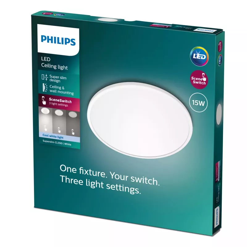 Stropné svietidlo Philips Functional super tenké 15 W LED, okrúhle, 250 mm, 220–240 V, biela