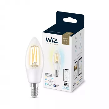 Smart žiarovka WiZ Filament Candle číra 4,9 W C35 E14 Wi-Fi biela