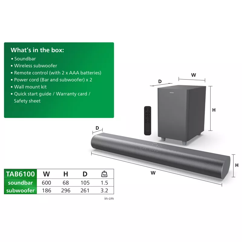 Soundbar Philips TAB6100/10 2.1-kanál 80 W RMS Dolby Atmos