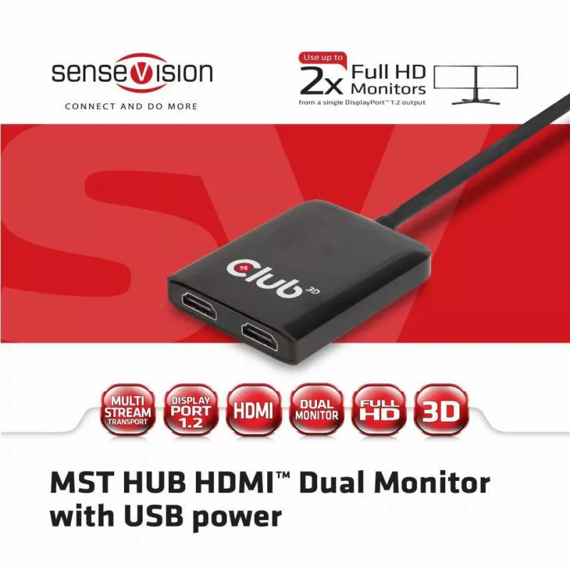 CLUB3D Multi Stream Transport Hub DisplayPort 1.2 na HDMI Dual Monitor