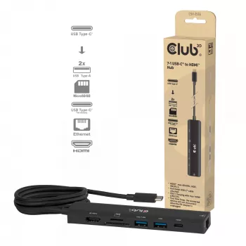 USB-C na HDMI hub CLUB3D 7-1 — káblový, Gigabit Ethernet, čierny, 136×34×94,5 mm
