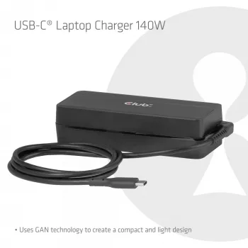 USB-C nabíjačka na notebook CLUB 3D 140W, sieťové napájanie, univerzálna kompatibilita, 1 m kábel, čierna