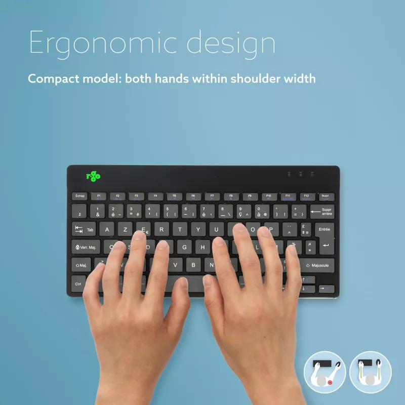 Ergonomická klávesnica R-Go Tools R-Go Compact Break, kompaktná klávesnica so softvérom na prestávky, AZERTY (FR), Bluetooth, čierna