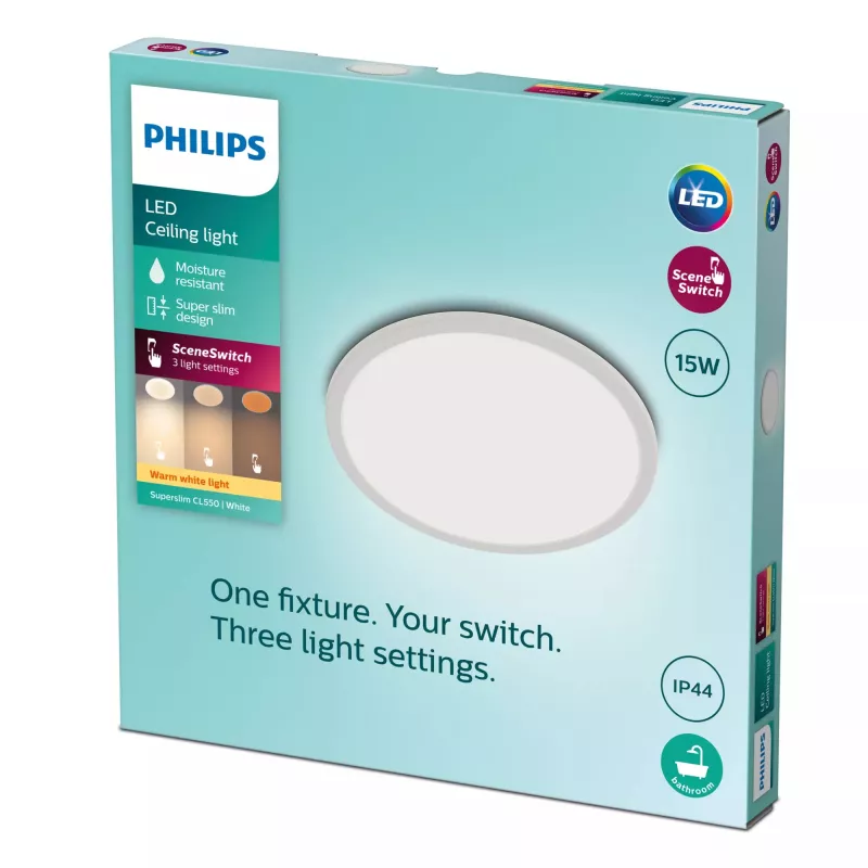 Stropné svietidlo Philips Functional Super slim 15 W biela okrúhle kúpeľňa