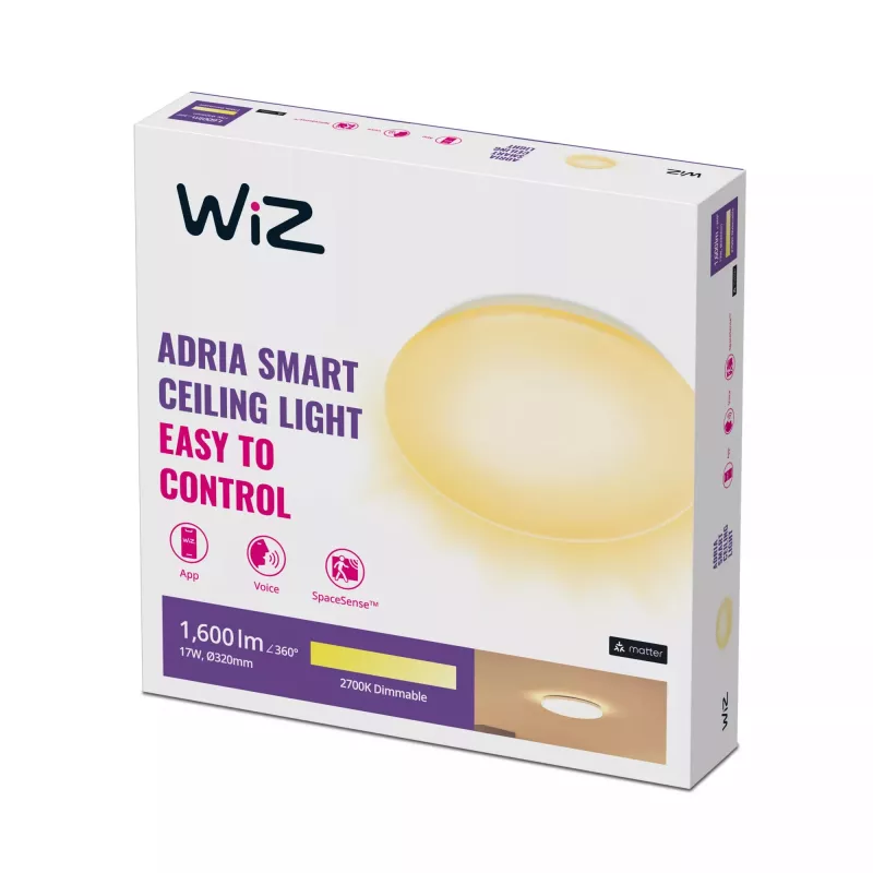 Inteligentné stropné svietidlo Wiz Adria Ceiling 17 W — Wi‑Fi/Bluetooth, 320×68 mm, biela