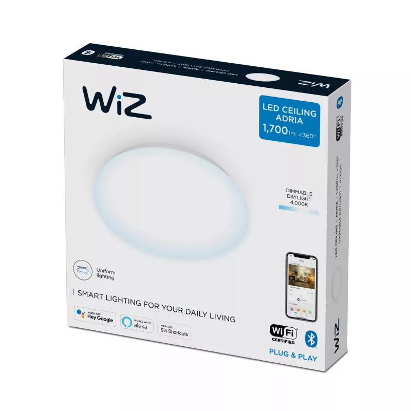 Inteligentné stropné svietidlo Signify WiZ Adria 17 W – Wi‑Fi/Bluetooth, 320×320×68 mm, biela