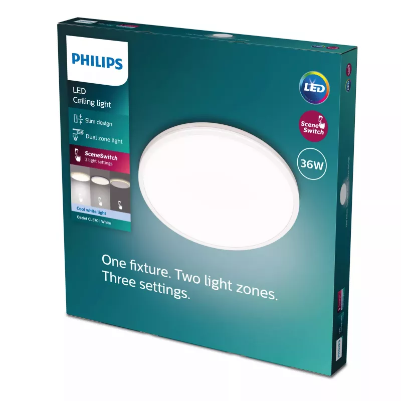 Stropné svietidlo Philips Functional Ozziet 36 W LED, okrúhle 500 mm, biela, pevne integrované svietidlo