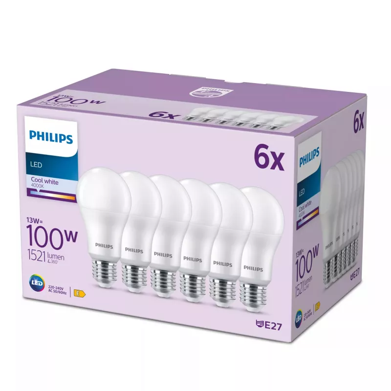 LED žiarovka Signify Philips 13W (zodpovedá 100W) A67 E27 1521 lm 4000K studená biela 6 ks