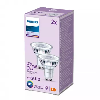 Philips reflektor 50W PAR16 GU10 2 kusy, 4.6 W, 50 W, GU10, 390 lm, 15000 h, studená biela