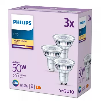 Philips reflektor 50W PAR16 GU10 x3, 4,6 W, 50 W, GU10, 355 lm, 15000 h, teplá biela