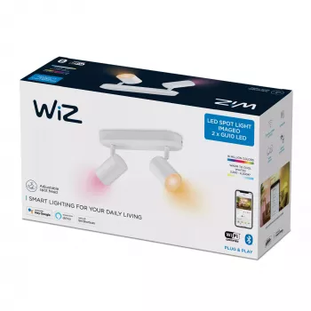 WiZ IMAGEO 2-násobne nastaviteľný reflektor, inteligentné stropné svietidlo, Wi-Fi/Bluetooth, biela, Wi-Fi 4 (802.11n), 802.11b, 802.11g, LED, kov