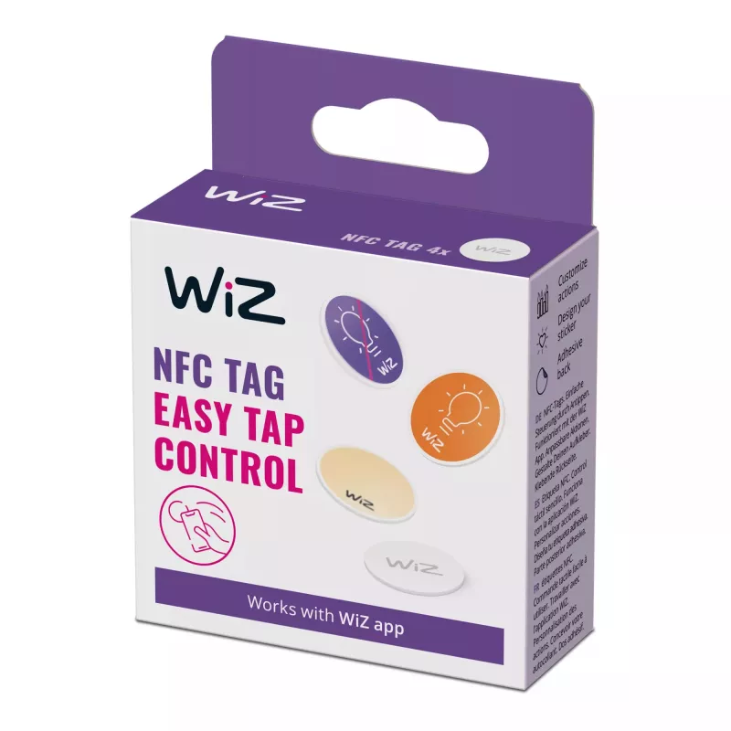 WiZ NFC Tag 4 kusy, bezdrôtové, NFC, biela, IP20, plast, nevyžaduje sa