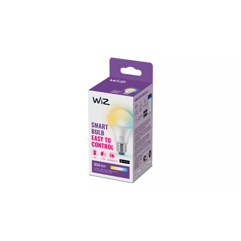 WiZ Bulb 60W A60 E27, smart žiarovka, Wi-Fi/Bluetooth, biela, Wi-Fi 4 (802.11n), 802.11b, 802.11g, LED, E27