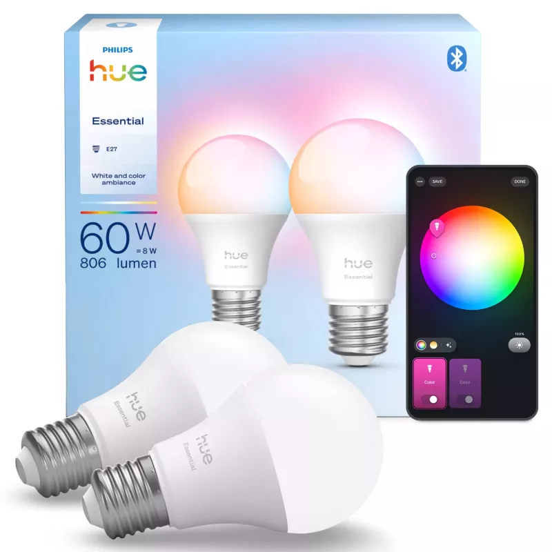 Philips Hue White and colour ambience Essential A60 – E27 smart žiarovka – 806 lm – 8W – 2-Pack