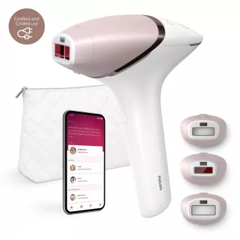 IPL zariadenie na odstraňovanie chĺpkov Philips Lumea 9000 Series BRI955/01 — SenseIQ, batéria, zlatá/biela, celá noha 8,5 min.