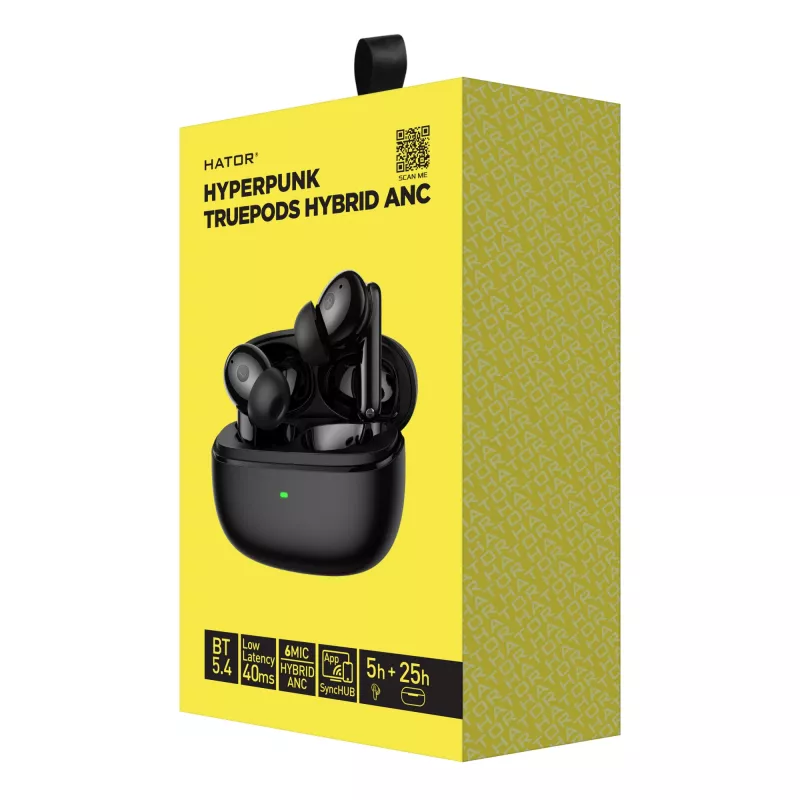 HATOR Hyperpunk Truepods Hybrid ANC headset True Wireless Stereo (TWS) in-ear hovory/hudba Bluetooth čierny