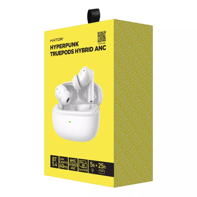 HATOR Hyperpunk Truepods Hybrid ANC headset True Wireless Stereo (TWS) in-ear hovory/hudba Bluetooth biely