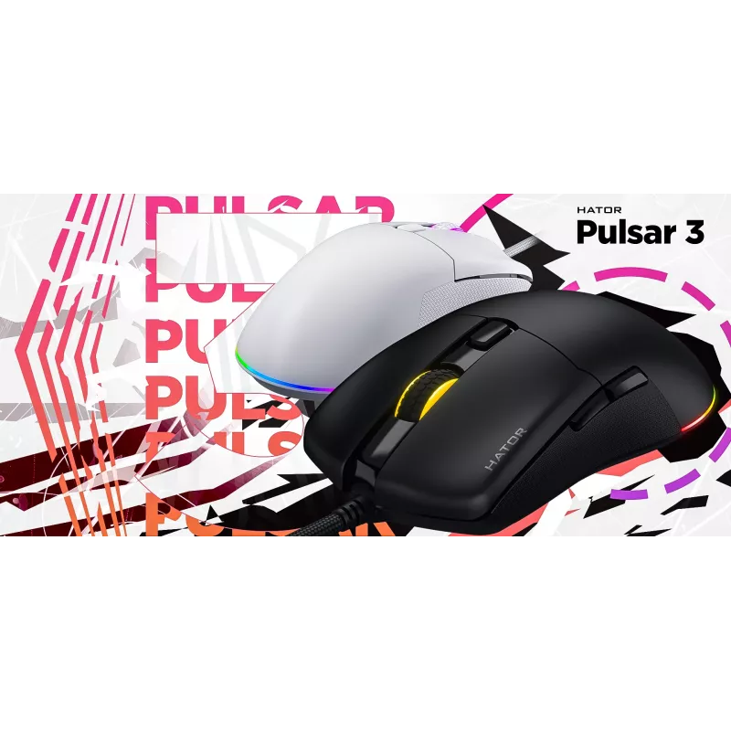 Myš HATOR Pulsar 3 optická žltá 12000 DPI 6 tlačidiel biela