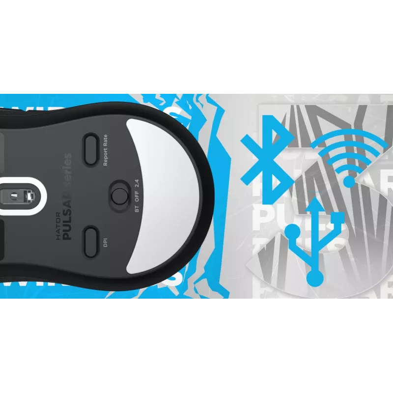 HATOR Pulsar 3 Wireless, čierna - optické žlté 100M spínače PixArt PMW 3311 (HTM630)