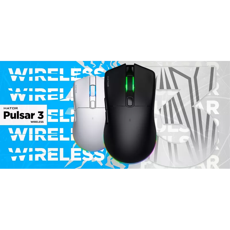 HATOR Pulsar 3 Wireless, biela - optické žlté 100M spínače PixArt PMW 3311 (HTM631)