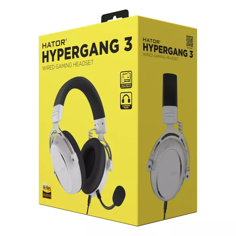 HATOR HYPERGANG 3 Hi-Res headset káblový s hlavovým mostom herný USB Type-C / USB Type-A biely