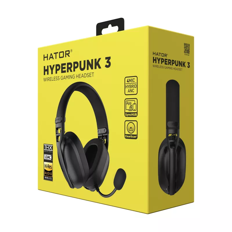 HATOR Hyperpunk 3 bezdrôtový headset káblový a bezdrôtový s hlavovým mostom herný USB Type-C / USB Type-A Bluetooth čierny