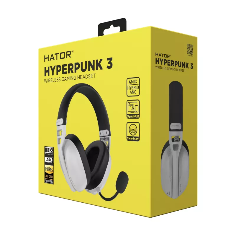HATOR Hyperpunk 3 bezdrôtový headset káblový a bezdrôtový s hlavovým mostom herný USB Type-C / USB Type-A Bluetooth biely